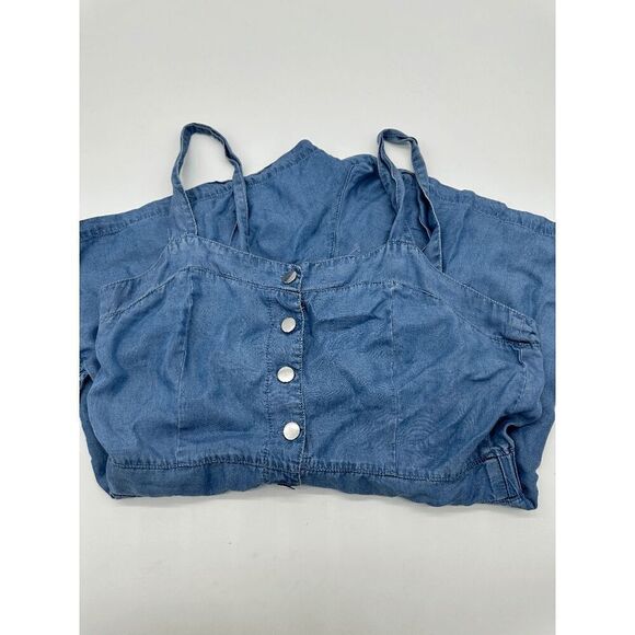 Romper with Shorts One Piece with Buttons & Pockets Blue Jeans One Piece Sz L - Picture 2 of 7